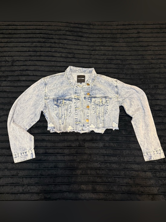 Fashion Nova Jackets & Blazers - Cropped Acid Wash Denim Jacket - Light Blue